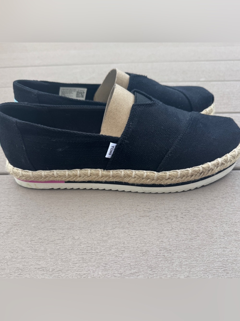 TOMS Woman’s Black Canvas Espadrille with Tan Accent